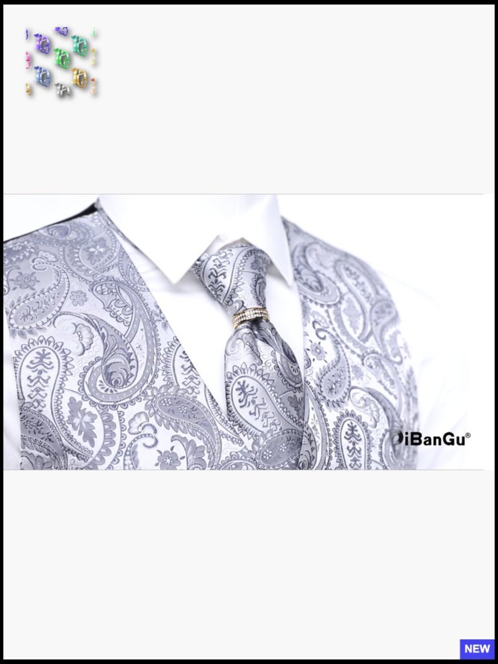 Men's Silk Vest Set Formal Elegant Jacquard Paisley Wedding Party 5PC - Picture 6 of 7